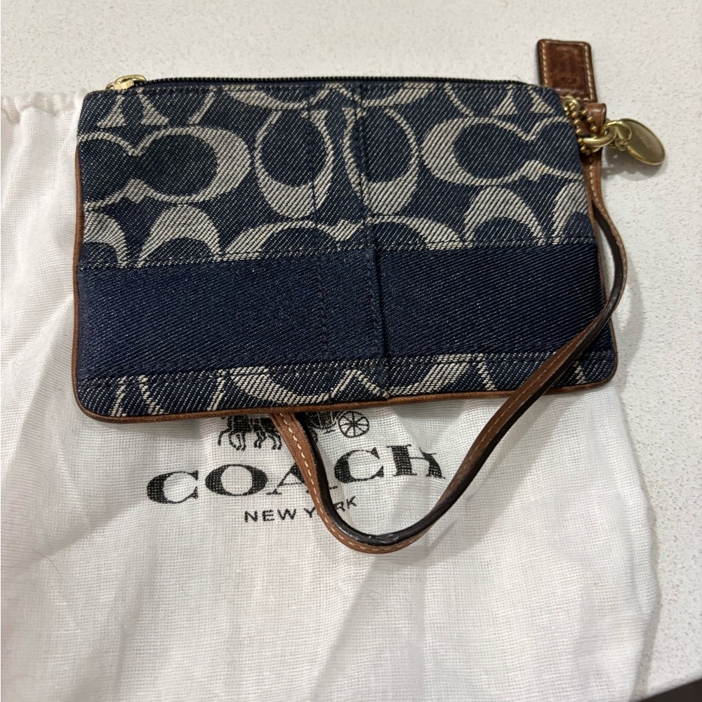 Coach Vintage legacy inside wristlet in denim & vachetta leather with dusty